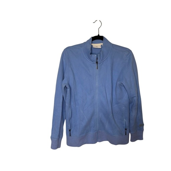 Liz Claiborne Petite Womens Small Full Zip Jacket Blue Cotton Blend - Picture 1 of 5